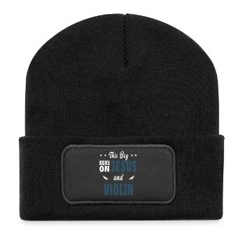 This boy Runs On Jesus and violin - Recycled Patch Beanie - black - Front