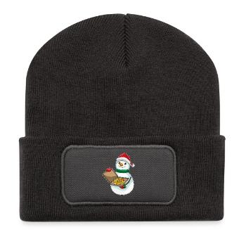 Pizza de Noël bonhomme de neige - Beanie recyclé à patch - charbon - Devant