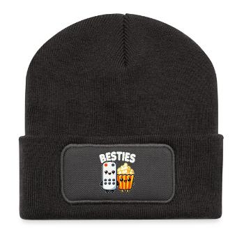 Popcorn And Remote Control Besties Funny Movie - Recycled Patch Beanie - dark grey - Front