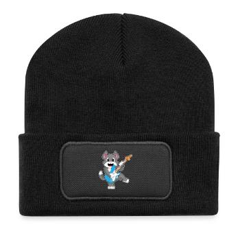 Katze Musiker Gitarre Musik - Recycelte Patch Beanie - Schwarz - Vorne