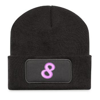 Zahl 8 Nummer Acht Motiv Rosa - Recycelte Patch Beanie - Dunkelgrau - Vorne