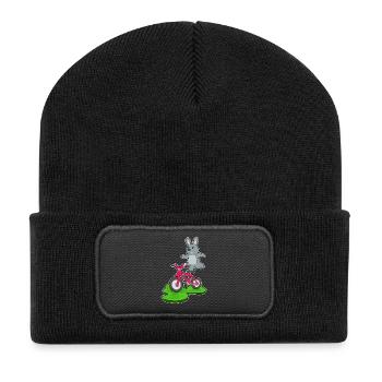 Hase Fahrrad - Recycelte Patch Beanie - Schwarz - Vorne