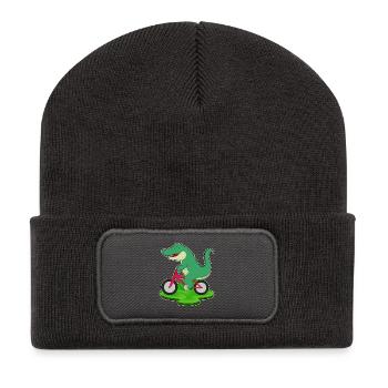 Krokodil Fahrrad - Recycelte Patch Beanie - Dunkelgrau - Vorne