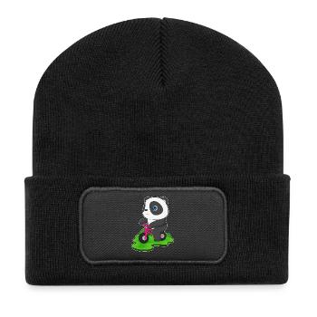 Panda Fahrrad - Recycelte Patch Beanie - Schwarz - Vorne