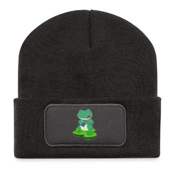 Frosch Schokoriegel - Recycelte Patch Beanie - Dunkelgrau - Vorne