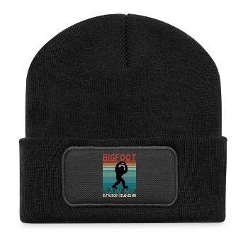 Bigfoot lustiger Spruch Retro Background - Recycelte Patch Beanie - Schwarz - Vorne