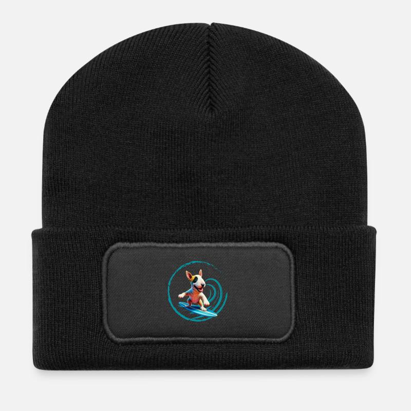 Bullterrier Surfen - Recycelte Patch Beanie - Schwarz