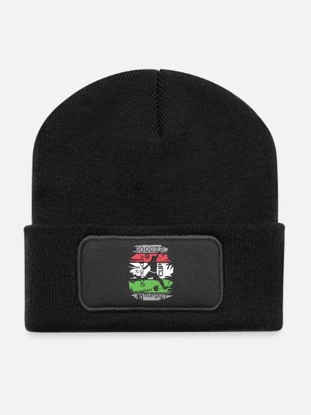 Fußball Ungarn Turnier Collage Torschuss Symbol - Recycelte Patch Beanie - Schwarz