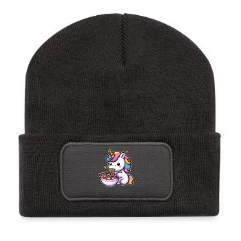 Japonais Kawaii Licorne Ramen Cuisine Asiatique - Beanie recyclé à patch - charbon - Devant
