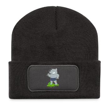 Hund Bodybuilder Hantel Bodybuilding - Recycelte Patch Beanie - Dunkelgrau - Vorne