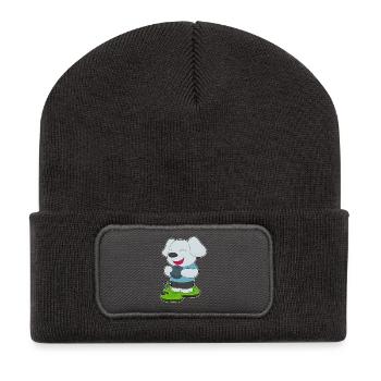 Hund Bowling Bowlingkugel - Recycelte Patch Beanie - Dunkelgrau - Vorne