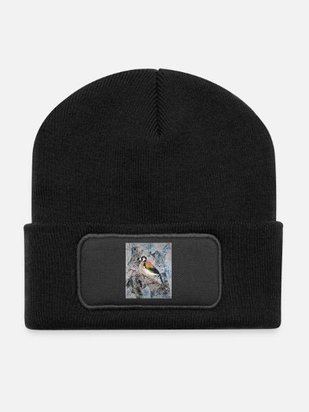 Peinture acrylique avec Stiglitz sur branche d’arbre - Beanie recyclé à patch - noir