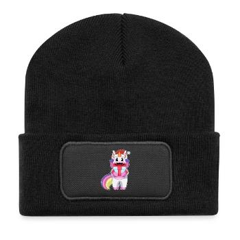 Einhorn Weihnachten Paket - Recycelte Patch Beanie - Schwarz - Vorne