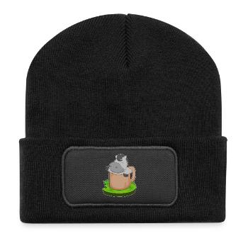Pferd Becher - Recycelte Patch Beanie - Schwarz - Vorne