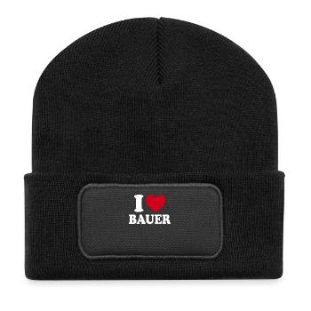 I Love Bauer Heart Statement Family Member - Recycelte Patch Beanie - Schwarz - Vorne