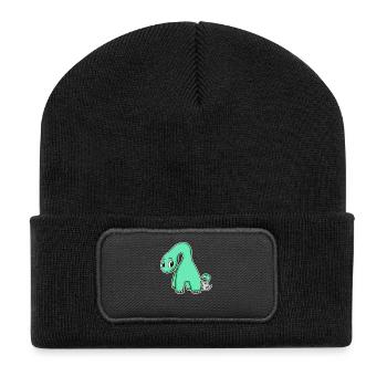Dinosaure avec bébé dinosaure - Motif Dino - Beanie recyclé à patch - noir - Devant