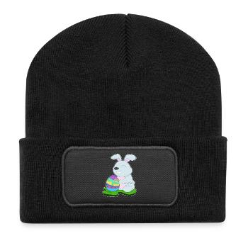 Hase Ostern Osterei - Recycelte Patch Beanie - Schwarz - Vorne