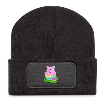 Oeuf de Pâques Cochon - Beanie recyclé à patch - charbon - Devant
