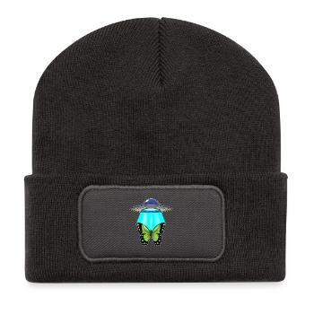 Schmetterling Raumschiff Weltraum - Recycelte Patch Beanie - Dunkelgrau - Vorne