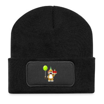 Hund Geburtstag Kuchen - Recycelte Patch Beanie - Schwarz - Vorne