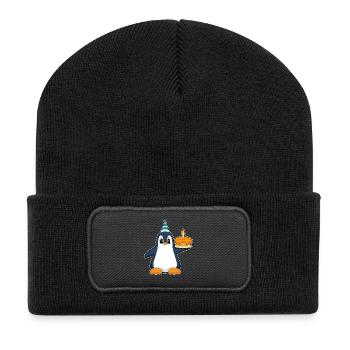 Gâteau d’anniversaire du Pingouin - Beanie recyclé à patch - noir - Devant
