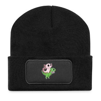 Dino Motiv Dinosaurier Axolotl Motiv Kinder - Recycelte Patch Beanie - Schwarz - Vorne