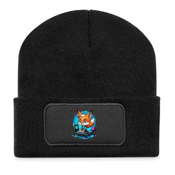 Musiker Fuchs DJ - Recycelte Patch Beanie - Schwarz - Vorne