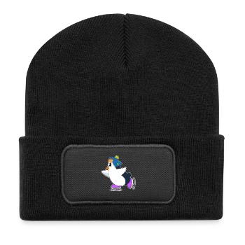 Pinguin Eislaufen Schlittschuhe - Recycelte Patch Beanie - Schwarz - Vorne