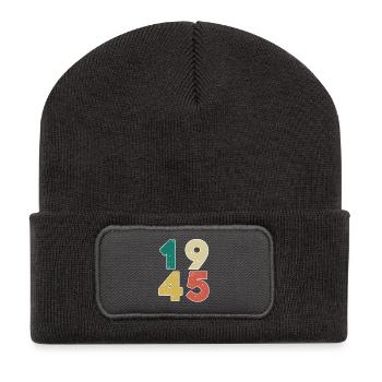 1945 - Jahrgang 1945 - Baujahr 1945 - Recycelte Patch Beanie - Dunkelgrau - Vorne
