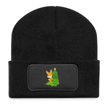 Fuchs Weihnachten Weihnachtsbaum - Recycelte Patch Beanie - Schwarz - Vorne