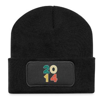 2014 - Jahrgang 2014 - Baujahr 2014 - Recycelte Patch Beanie - Schwarz - Vorne