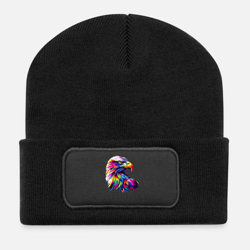 Adler Pop Art Bunte Farben Steinadler Seeadler - Recycelte Patch Beanie - Schwarz