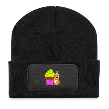Hamster Birthday Cupcake - Recycled Patch Beanie - black - Front
