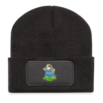 Faultier Bodybuilder Hanteln Bodybuilding - Recycelte Patch Beanie - Dunkelgrau - Vorne