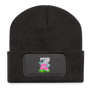 Koala Bodybuilder Hanteln Bodybuilding - Recycelte Patch Beanie - Dunkelgrau - Vorne
