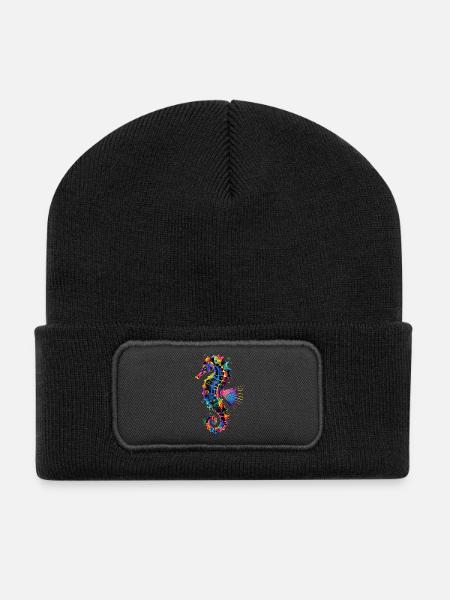 Hippocampe Pop Art Aquariophile coloré Hippocampe mignon - Beanie recyclé à patch - noir