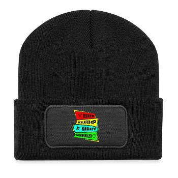 Essen Schlafen Karate wiederholen - Recycelte Patch Beanie - Schwarz - Vorne