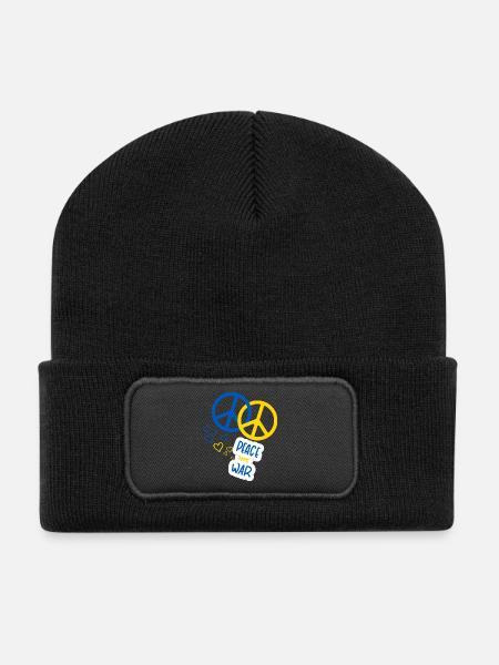 Frieden statt Krieg (Gelb & Blau) - Recycelte Patch Beanie - Schwarz