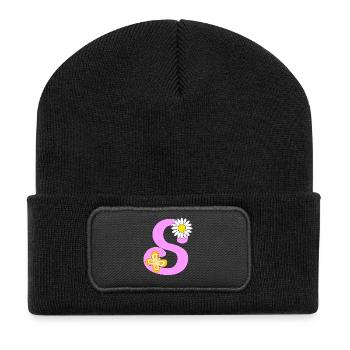 S Buchstabe - Recycelte Patch Beanie - Schwarz - Vorne