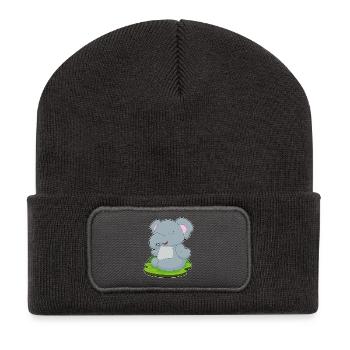 Elefant Yoga Fitness Meditation - Recycelte Patch Beanie - Dunkelgrau - Vorne