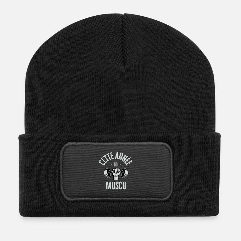 Cette année go muscu - Beanie recyclé à patch - noir