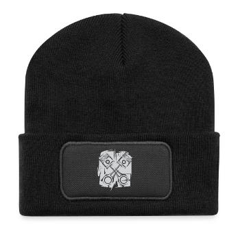 v8 Piston Engine Icon Art Illustration Logo - Recycled Patch Beanie - black - Front