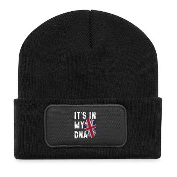 ES IST IN MEINER DNA Britische Flagge England Großbritannien Großbritannien - Recycelte Patch Beanie - Schwarz - Vorne