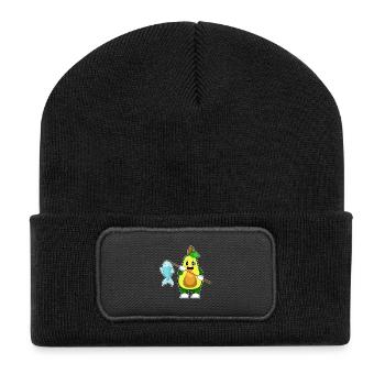 Avocado Angler Fisch Angeln - Recycelte Patch Beanie - Schwarz - Vorne