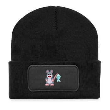 Maus Angler Fisch Angeln - Recycelte Patch Beanie - Schwarz - Vorne