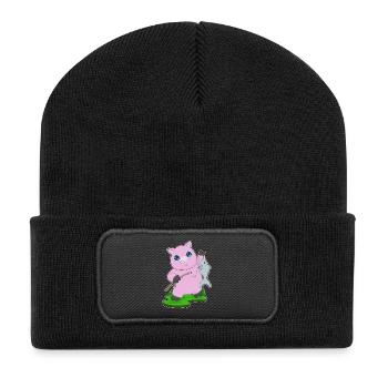 Schwein Angler Fisch Angeln - Recycelte Patch Beanie - Schwarz - Vorne