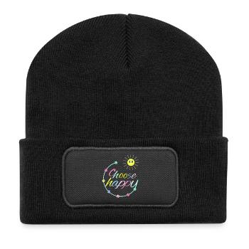 Choose Happy - Recycelte Patch Beanie - Schwarz - Vorne
