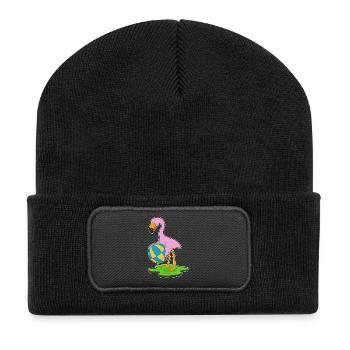 Flamingo Swimming Water Polo Summer - Recycled Patch Beanie - black - Front