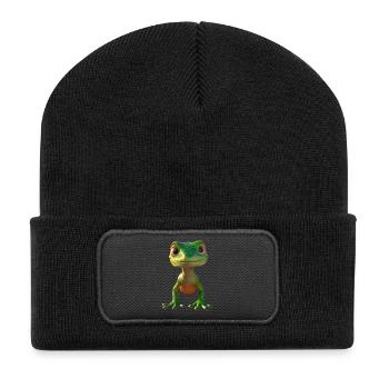 Gecko Eidechse Reptil Geckos Echse Leguan Gekko - Recycelte Patch Beanie - Schwarz - Vorne