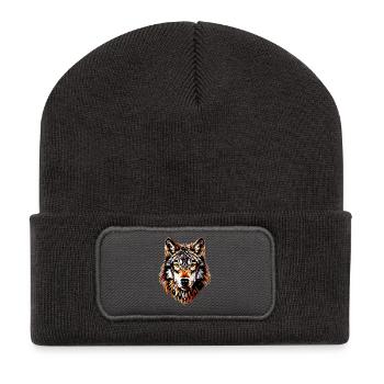 Wolf Motif Wolves Wolf Pack Gray Wolfhound Wolf - Recycled Patch Beanie - dark grey - Front